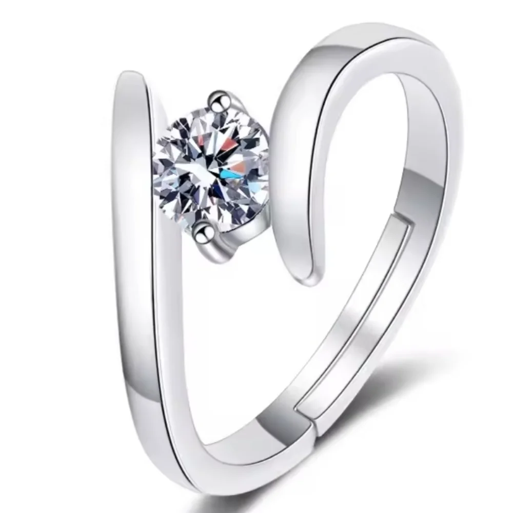 Elegant Sterling Silver With Zircon High Quality One Size Ring